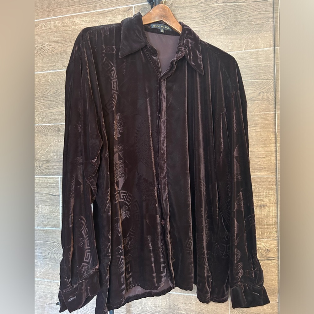 CRÈME DE SILK chocolate brown button down size XL men